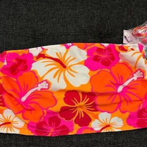 Vibrant Floral Bandeau Swim Top - Hot Pink, Orange & White